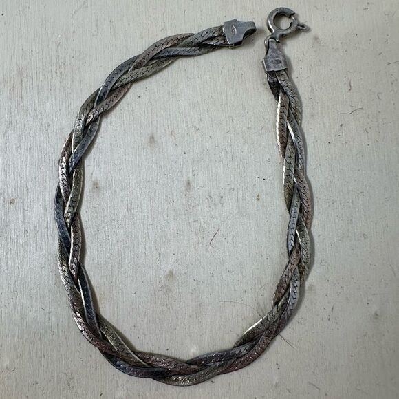 Vintage Tr-Colored Sterling Silver Braided Bracelet - Picture 1 of 6